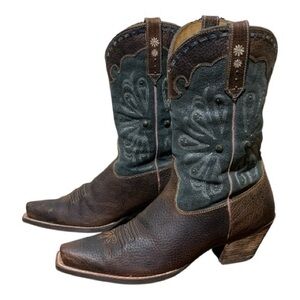 Women’s Ariat ATS Daisy Leather & Teal Suede Western Cowgirl Boots Size 11